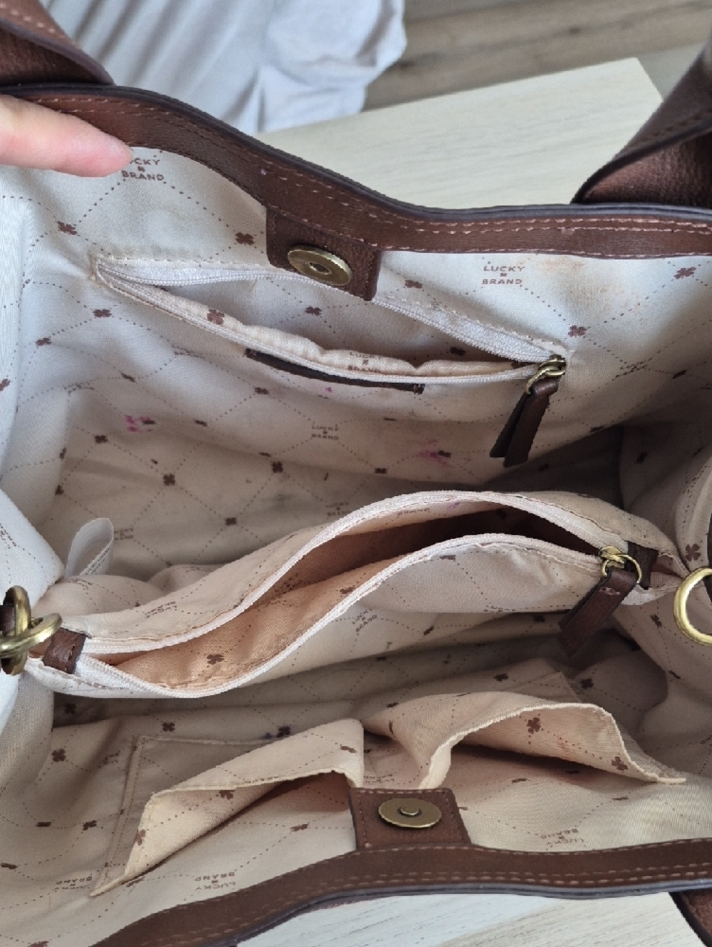Lucky Brand Brown Floral Embossed Leather Satchel - Picture 10 of 12